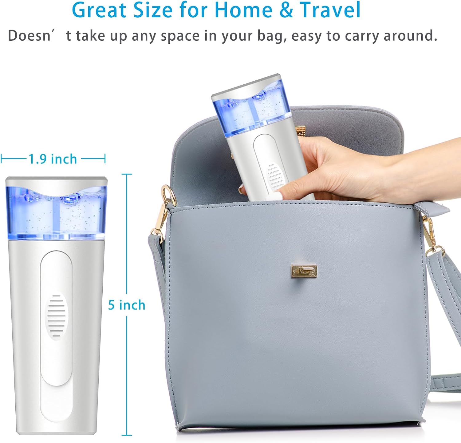withthesun Portable Nano Face Mister, Facial Steamer, USB Rechargeable Cool Mist Sprayer, 40ml Visual Water Tank, Nano Mister for Eyelash Extensions, Facial Deep Cleaning, Makeup (White)