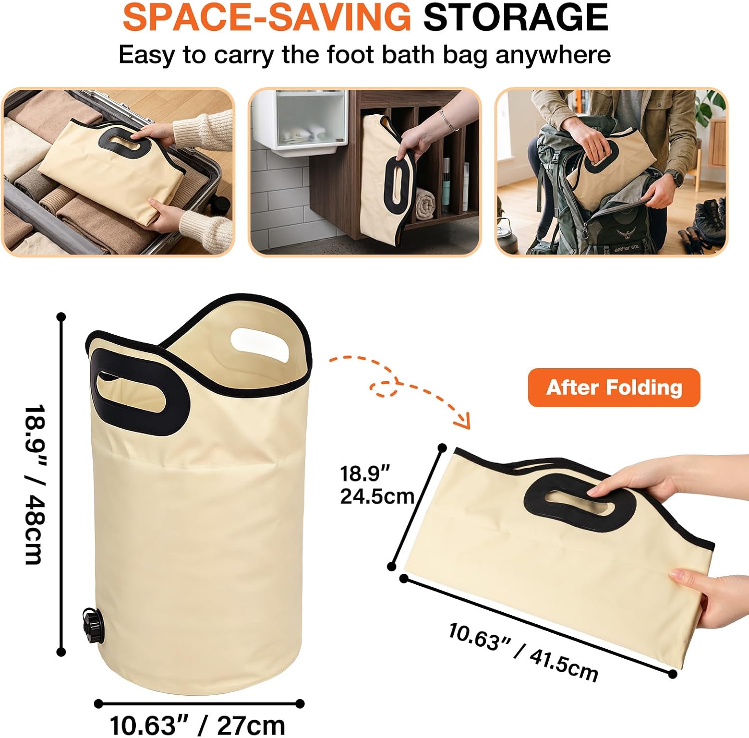 Collapsible Foot Bath Bag, Portable Foot Basin for Soaking, Folding Feet Spa Tub with Sturdy Handles & Small Drainage Hole, Multifunctional Feet Bucket for Travel Camping Outdoor Washing Fishing