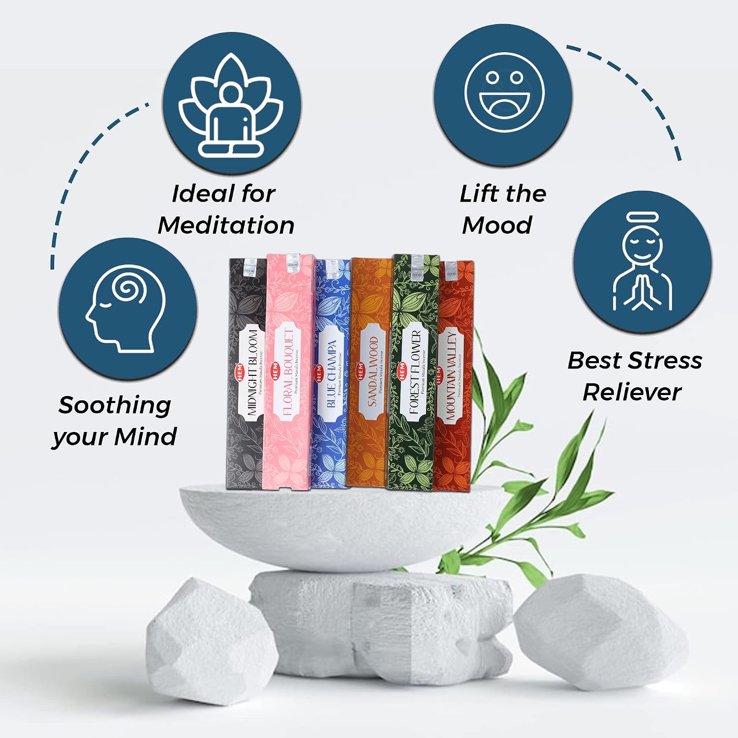 Hem Assorted Incense Sticks Variety 6 Packs x 15 GMS - Aromatherapy Insence for Air Purifier,Insents Stick Gift Set, Perfect for Meditation and Relaxation (Nature Series)