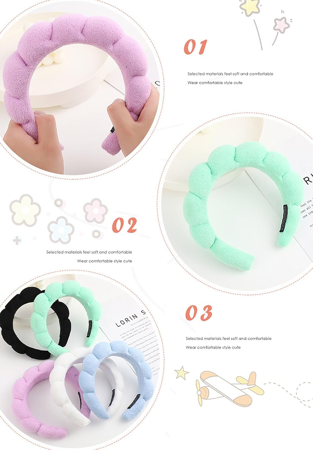 Spa Headband Set Washing and makeup sponge hair hoop suit bath towel cloth for cleaning the face or bath beam. (Yellow, Average code)