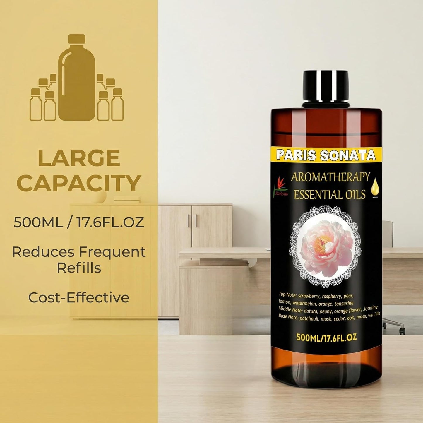 Essential Oils Diffuser Oil Refill 17.6fl.oz Large Volume Plant-Based Formula Aromatherapy Oil Air Refreshing Odor Reducing Long Lasting Scent Home Hotel Office Use Elitzia ET500EO8