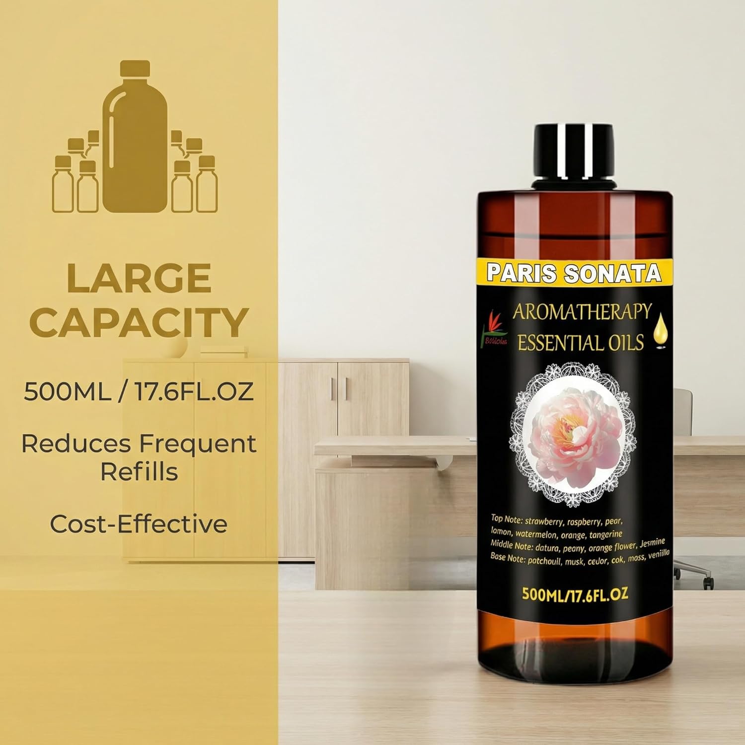 Essential Oils Diffuser Oil Refill 17.6fl.oz Large Volume Plant-Based Formula Aromatherapy Oil Air Refreshing Odor Reducing Long Lasting Scent Home Hotel Office Use Elitzia ET500EO8