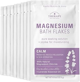 Village Naturals Therapy Calm Magnesium Bath Flakes, Lavender Vanilla Scent, 4.5 oz, Pack of 10
