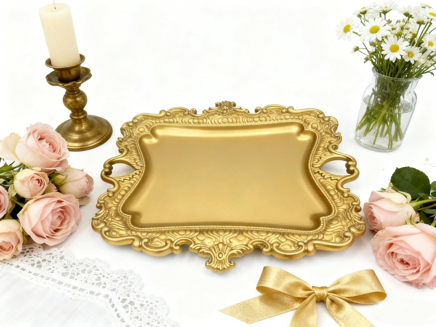 khtumeware 1 Pack Vintage Gold Jewelry Dish Brushed Gold Jewelry Trays ideal for holding jewelry rings and small trinkets.