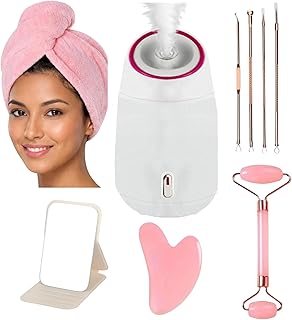 Facial Steamer,Complete Home Spa Set – Jade Roller, Gua Sha, Blackhead Remover Tools, Microfiber Hair Towel, Deep Pore Cleansing, Hydrating