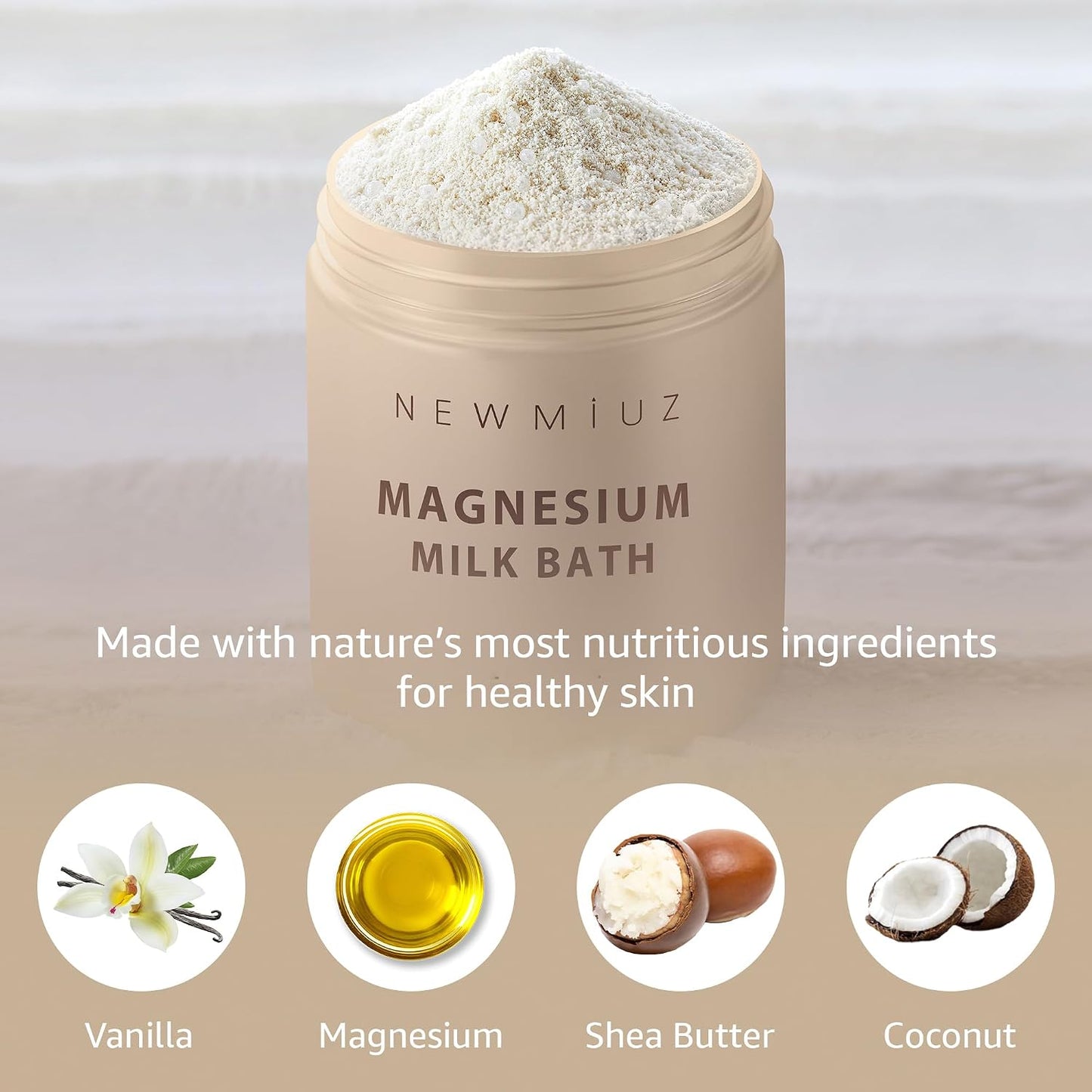 Creamy Magnesium Milk Bath Soak Powder Moisturize Soften Skin Coconut Vanilla Shea Butter Luxury Spa Bath Salt Relaxation Selfcare Gifts for Women