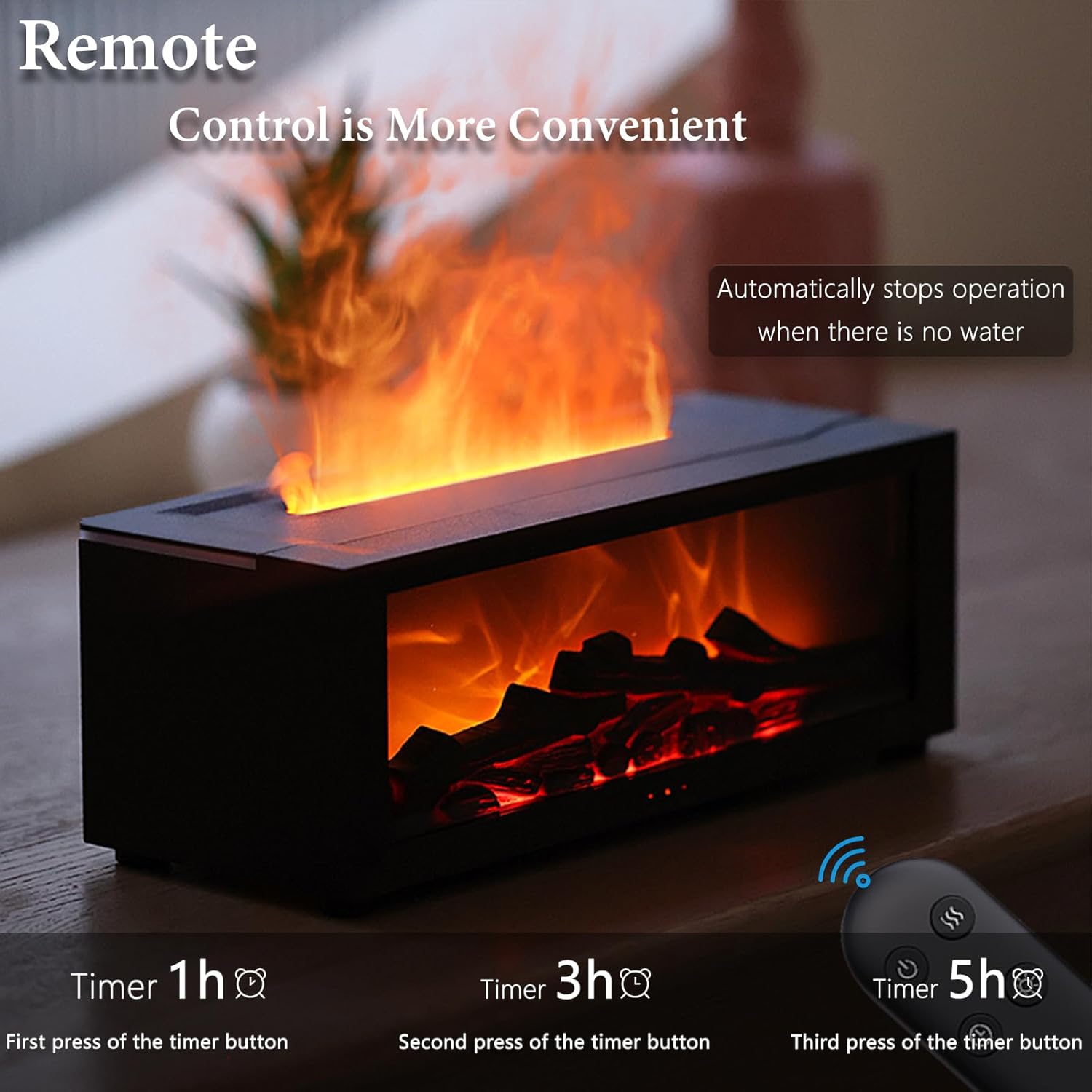 Fireplace Essential Oil Diffuser, Aromatherapy Diffuser, 150ml Ultrasonic Cool Mist Humidifier, 7 Colors Firelight Flame Diffusers with Remote, Waterless Auto-Off & Timer for Home Office(Black)