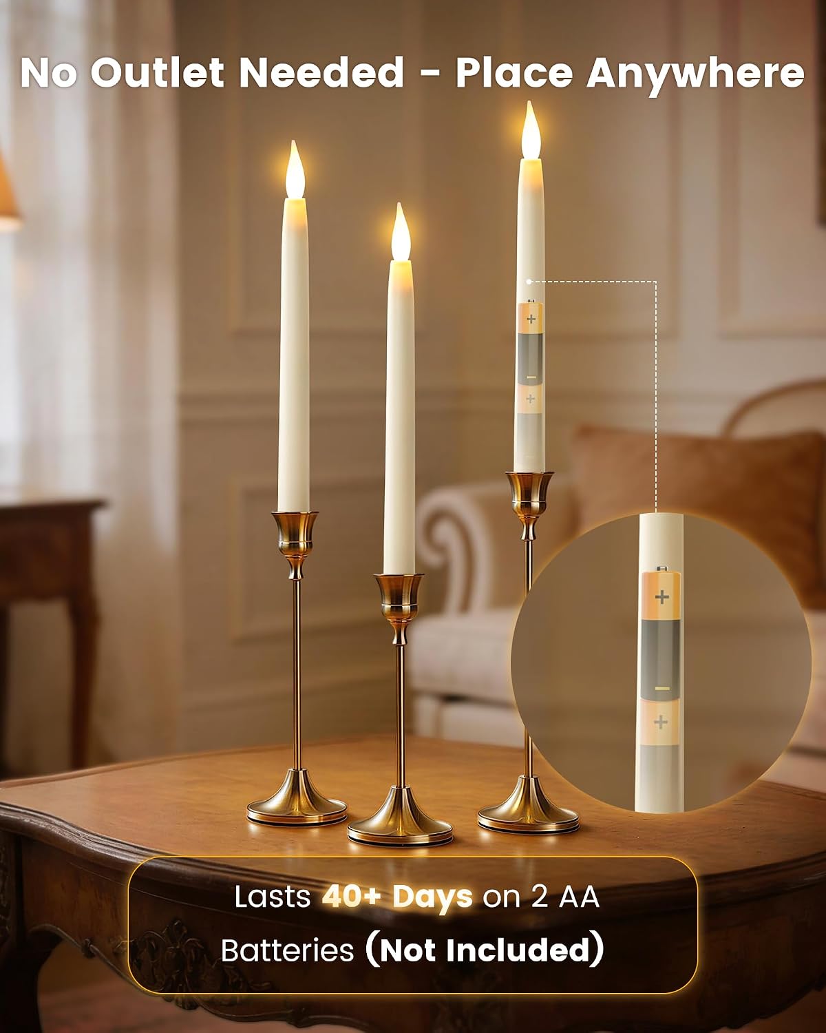 Flameless Taper Candles with Remote, 10.5" x 0.78" Battery Operated Plastic LED Candlesticks, 3000K Warm White, 3D Flickering Flame for Wedding, Christmas, Halloween Decor, 6 Pack, Ivory