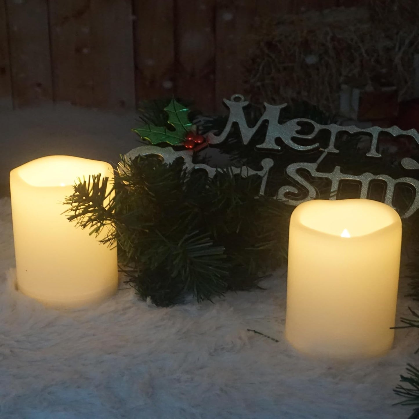 Waterproof Outdoor Battery Operated Flameless Candles with Auto Timer Flickering Plastic Resin Electric LED Pillar Lights for Lantern Patio Garden Wedding Party Decorations 3x4 Inches 2 Pack White