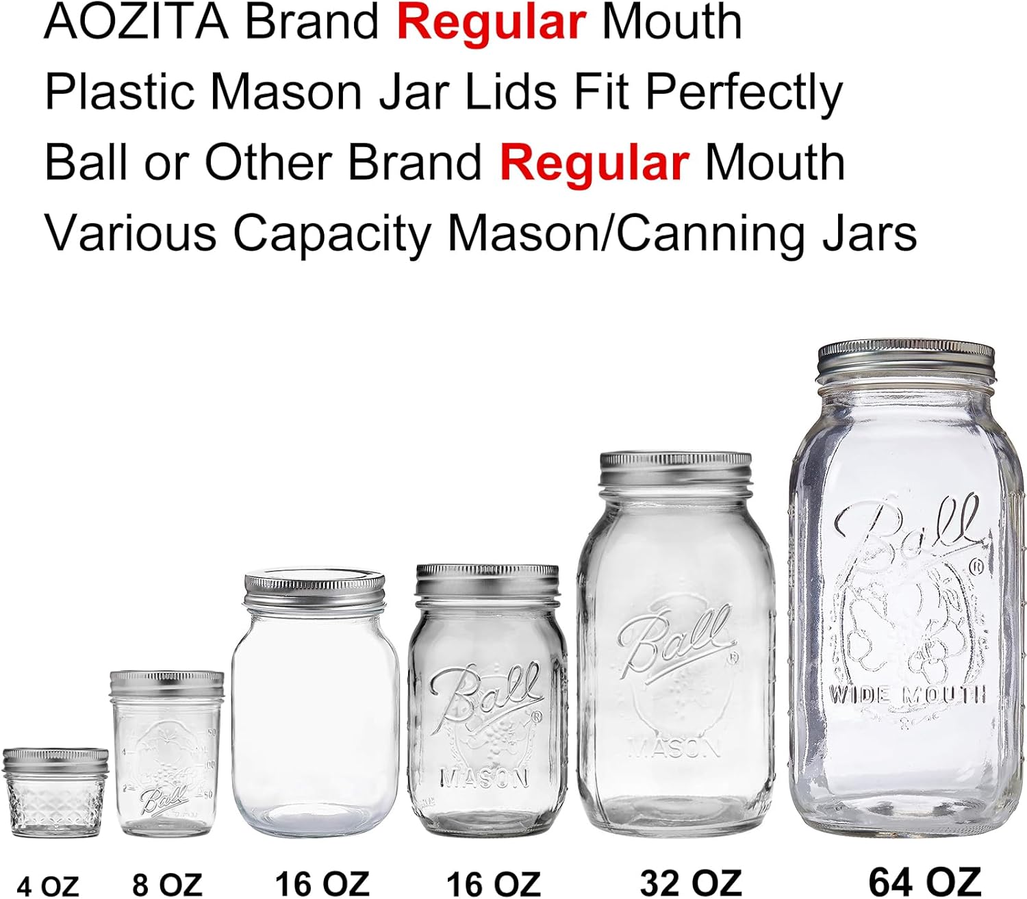 12 Pack REGULAR MOUTH Mason Jar Lids for Compatible with Ball, Kerr Regualr Mouth Jars - Plastic Storage Caps for Mason Jars, Canning Jars - Leakproof, Dishwasher Safe & Food Grade - White