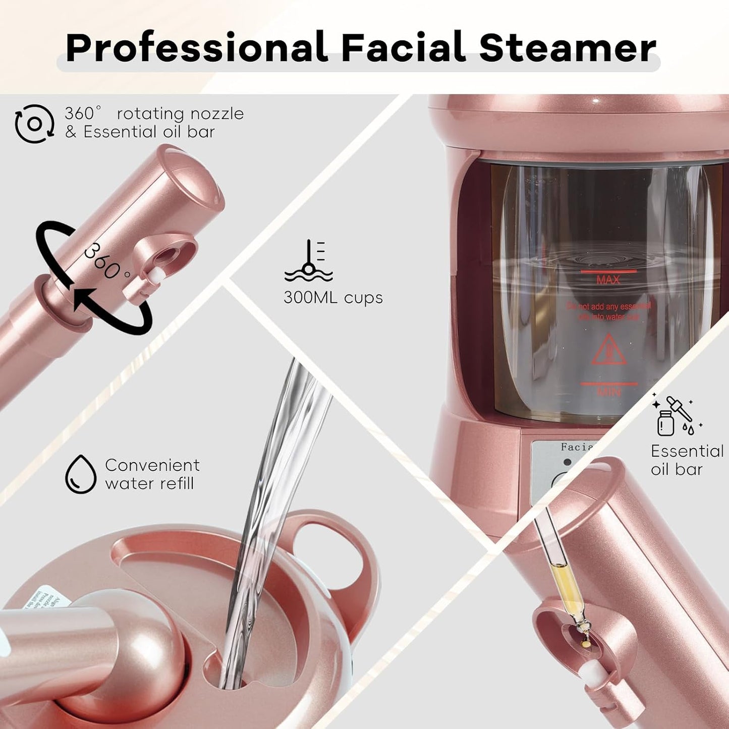 Facial Steamer, Professional Face Steamer Tabletop with Extendable Nozzle, Portable Nano Ionic Face Steamer for Home Use