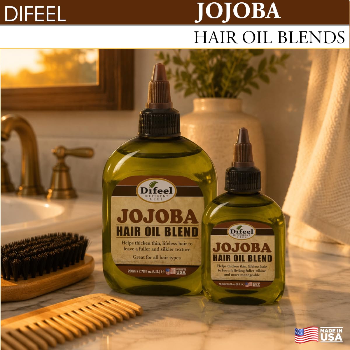 Difeel Jojoba Oil Hair Oil Blend - Travel Size 2.5 oz. - Lightweight Hair & Scalp Moisturizing Oil for Dry