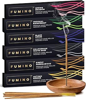 Fumino Incense Sticks 84 Pack 6 Fragrances - Handmade Masala Agarbatti Joss Sticks, Natural Low-Smoke Incense for Relaxation, Meditation & Home Fragrance, Woody Citrus Floral & Herbal Scents Gift Set