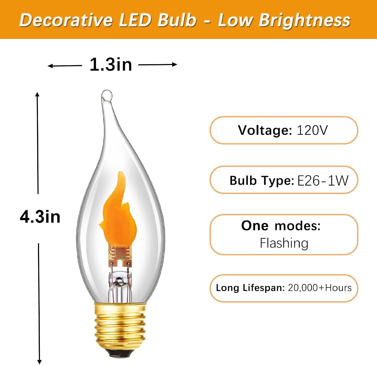 E26 Flickering Flame LED Bulbs, Flicker Candelabra Flame Effect Light Bulb for Halloween Christmas Party Decoration,1W,100LM,2Pack