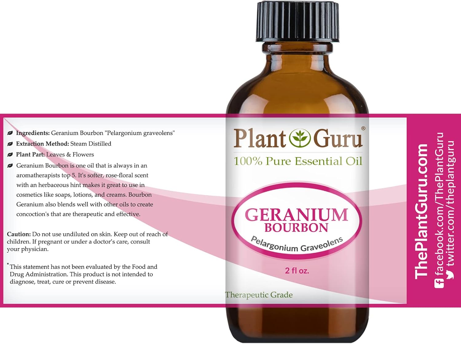 Geranium Bourbon Essential Oil 2 oz 100% Pure Undiluted Therapeutic Grade.