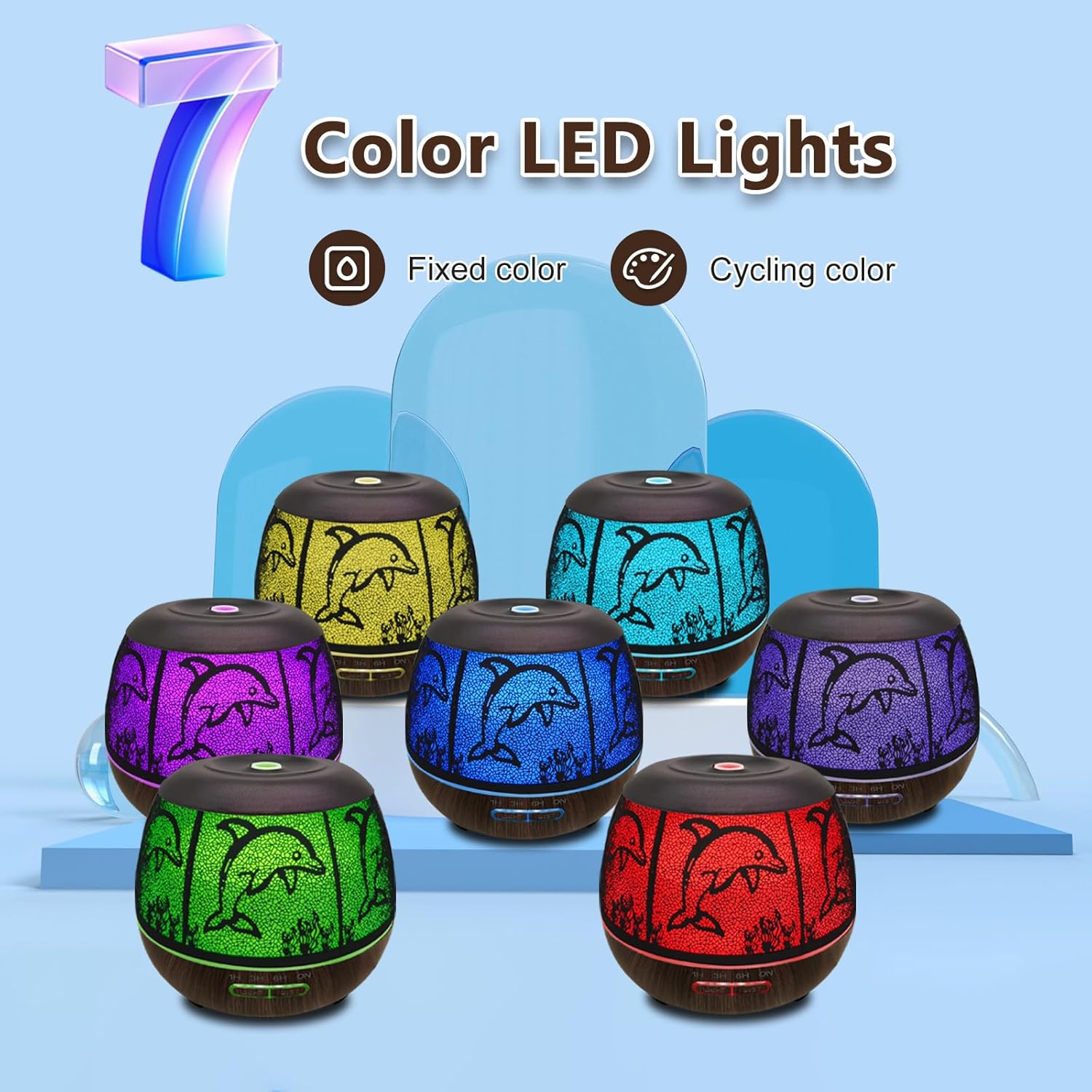 Essential Oil Diffuser for Home,500ML Aromatherapy Diffusers for Essential Oils Large Room with Cool Mist Humidifiers for Bedroom,7 Colors Changed & 3 Mist Mode Automatic Shut-Off - Dolphin