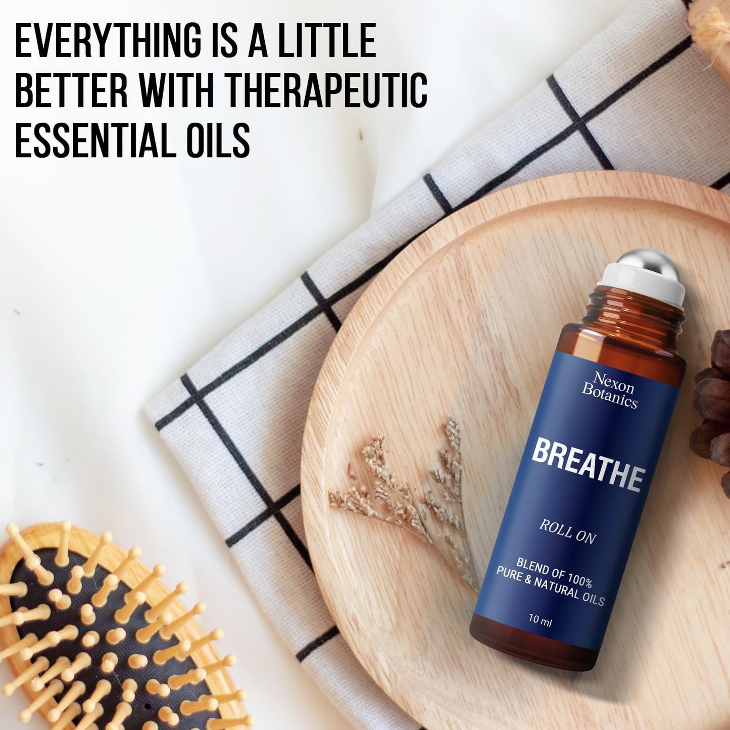 Breathe Essential Oil Roll-On 10 ml - Pure Eucalyptus, Peppermint & Rosemary Oils Blend Roller for Clear Breathing & Respiratory Support - Nexon Botanics