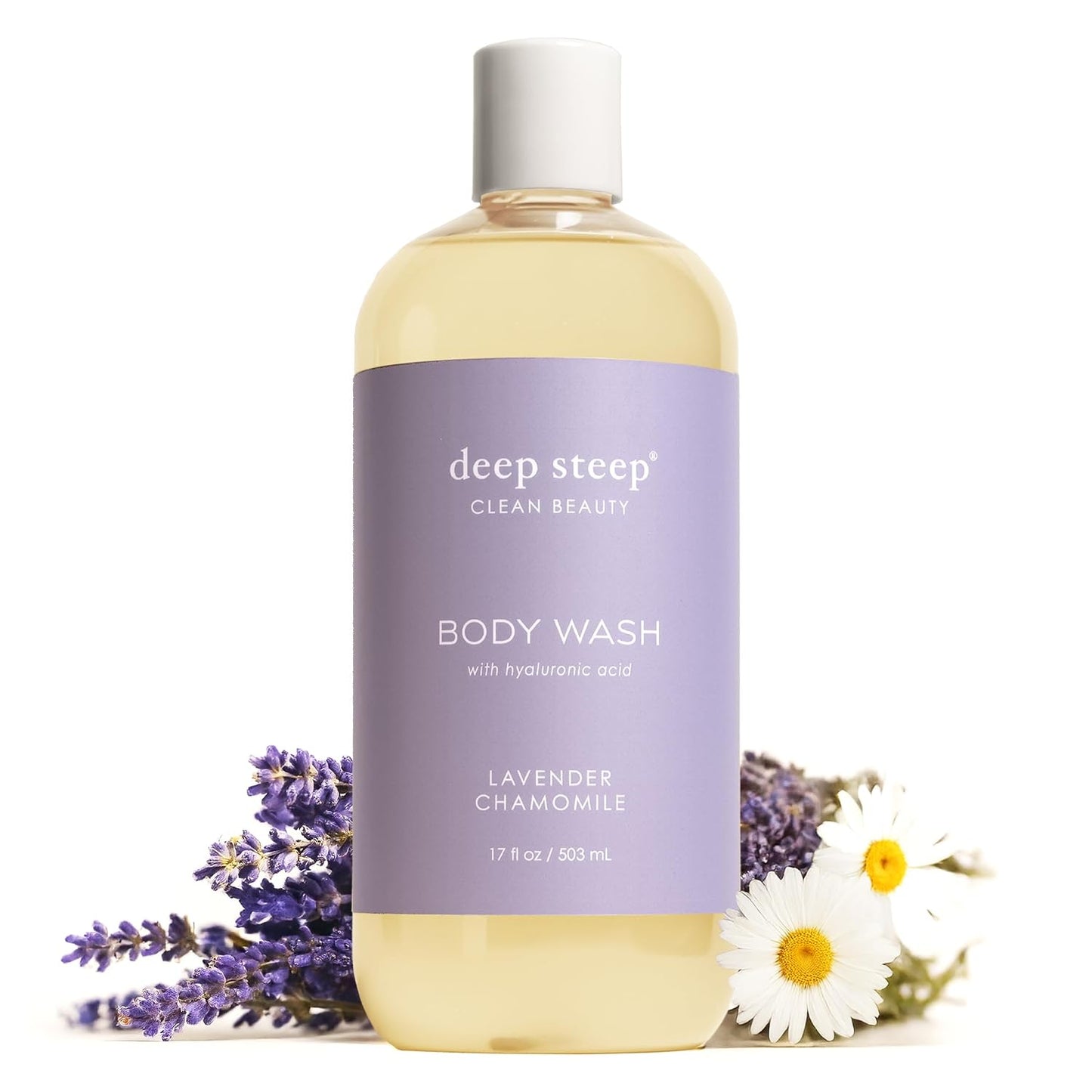Deep Steep Lavender Chamomile Body Wash, Hydrating Shower Gel with Hyaluronic Acid & Shea Butter for Sensitive Skin, Bodywash for Women & Men, 17 Fl Oz, 1-Pack