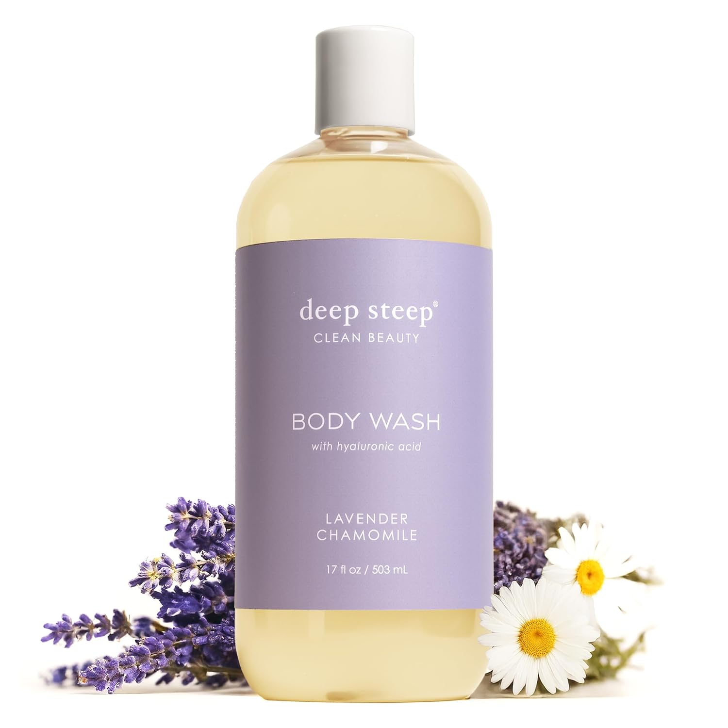Deep Steep Lavender Chamomile Body Wash, Hydrating Shower Gel with Hyaluronic Acid & Shea Butter for Sensitive Skin, Bodywash for Women & Men, 17 Fl Oz, 1-Pack