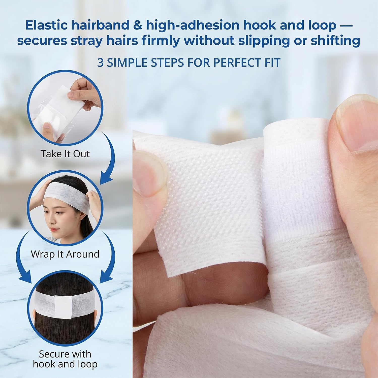 50pcs Disposable Headbands for Spa - Non Slip Elastic Spa Facial Head Bands Bulk Head Wrap Hair Bands For Women'S Hair Skincare Washing Face Makeup Facial Tools Esthetician Supplies Adjustable
