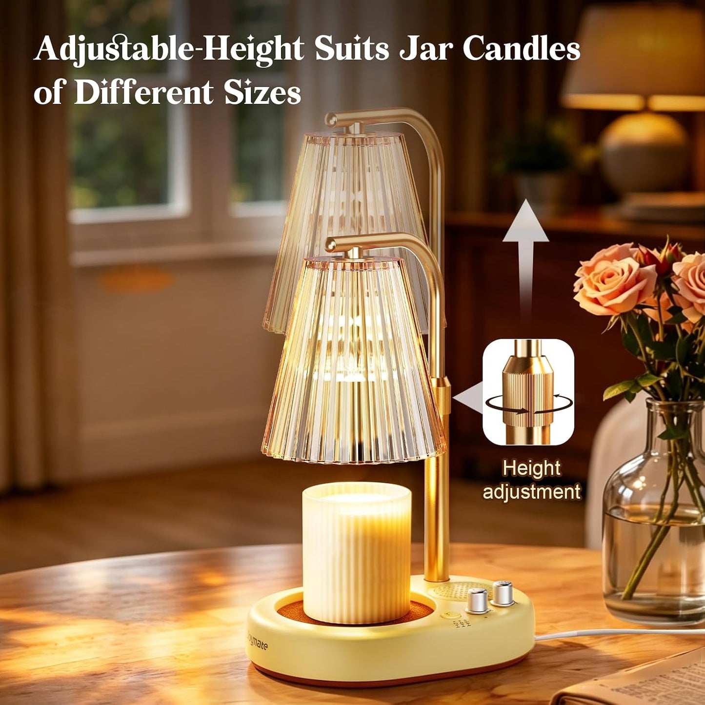 Gifts for Women, Candle Warmer Lamp with Bluetooth Speaker, Timer and Dimmer Candle Warmer Lamp with Height-Adjustable Pole Fits Different Wax Jars Perfect for Sleep, Relaxation & Home Decor