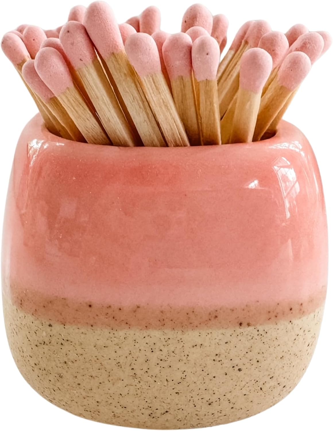 Moonlight Makers Decorative Match Holder with Striker (Pink), 50 Matches Included, Ceramic Matches Holder, Matches in a Jar with Striker, Cute Home Decor, Sweet Gift for Her