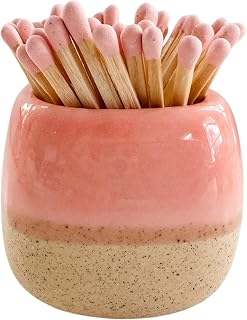 Moonlight Makers Decorative Match Holder with Striker (Pink), 50 Matches Included, Ceramic Matches Holder, Matches in a Jar with Striker, Cute Home Decor, Sweet Gift for Her