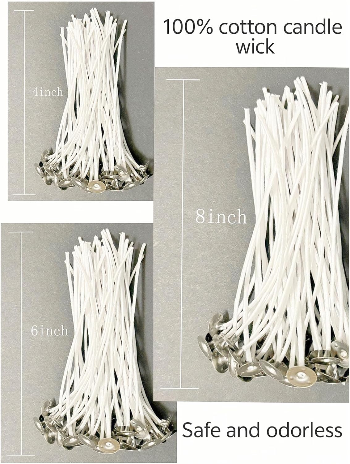 30Pcs Candle Wicks 4 Inch,40Pcs Candle Wicks 6Inch,30Pcs Candle Wicks 8 Inch,100pcs Candle Wick Stickers,Candle Wick Centering Device,20 Pcs Metal Sustainer Tabs,5pcs Candle Wick