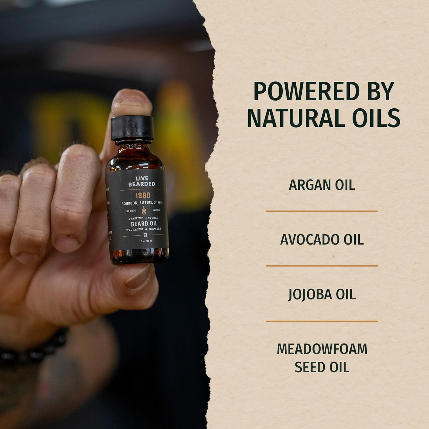 Live Bearded Beard Oil, 1 fl oz - Premium All-Natural Jojoba - Made in the USA - Hair and Skin Care for Men with Dry, Flaky Patches | Straight Up Unscented - Fragrance-Free