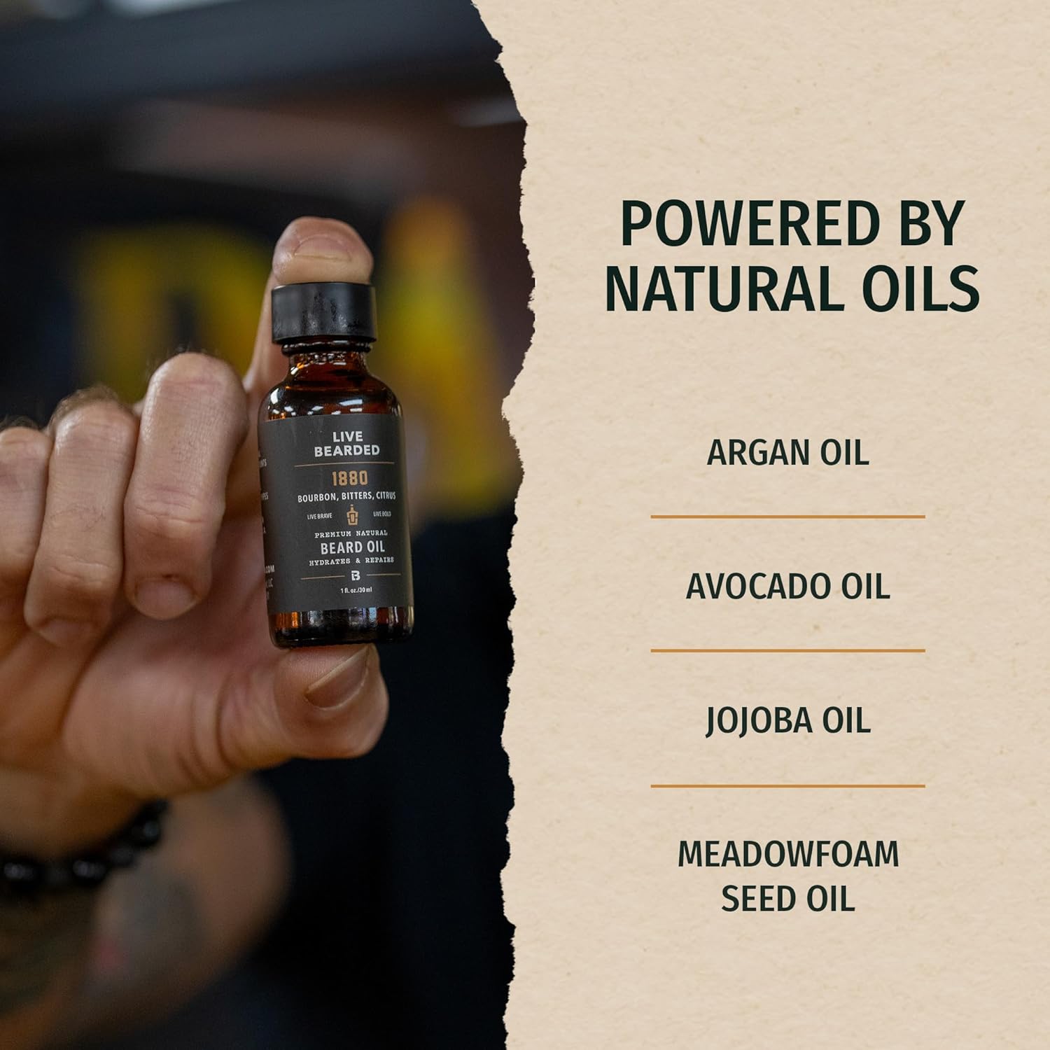 Live Bearded Beard Oil, 1 fl oz - Premium All-Natural Jojoba - Made in the USA - Hair and Skin Care for Men with Dry, Flaky Patches | Straight Up Unscented - Fragrance-Free