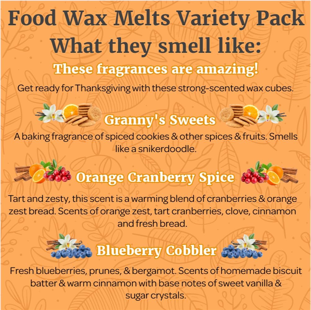 Fall Wax Melts Wax Cubes 5 Pack - Orange Cranberry Blueberry Apple Wax Melts Fall Scents, Soy Blend Fall Scented Wax Melts, Cookie Food Wax Melts (30 Cubes, 11 oz, Thanksgiving Wax Melts Variety Pack)