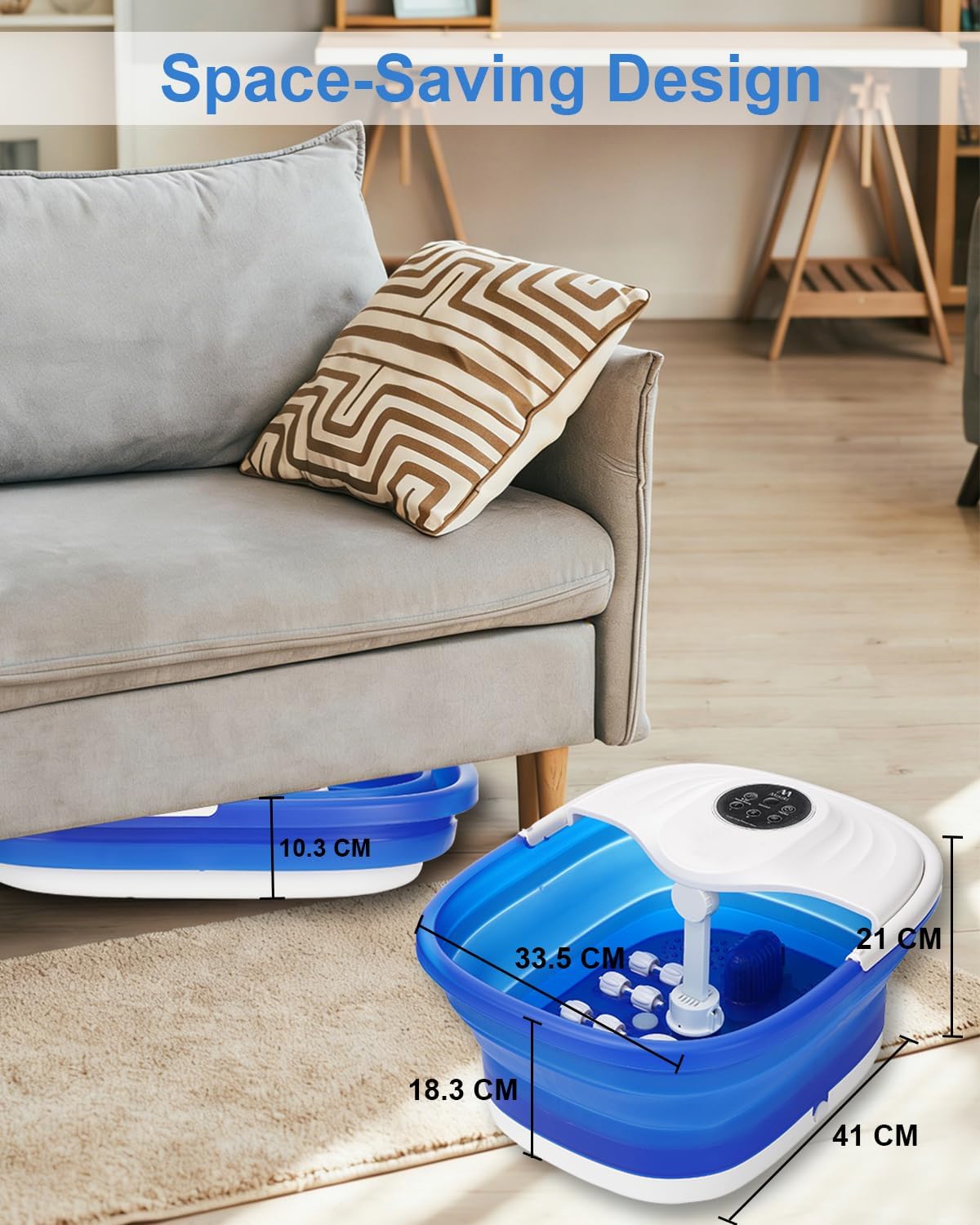 Collapsible Foot Spa Bath with Heat, Remote Control & 16 Massage Rollers, Fast Heating Pedicure Tub for Relaxing Tired Feet, Foot Soaker with Surf & Red Light, Fits Men Size 12 (Royal Blue)