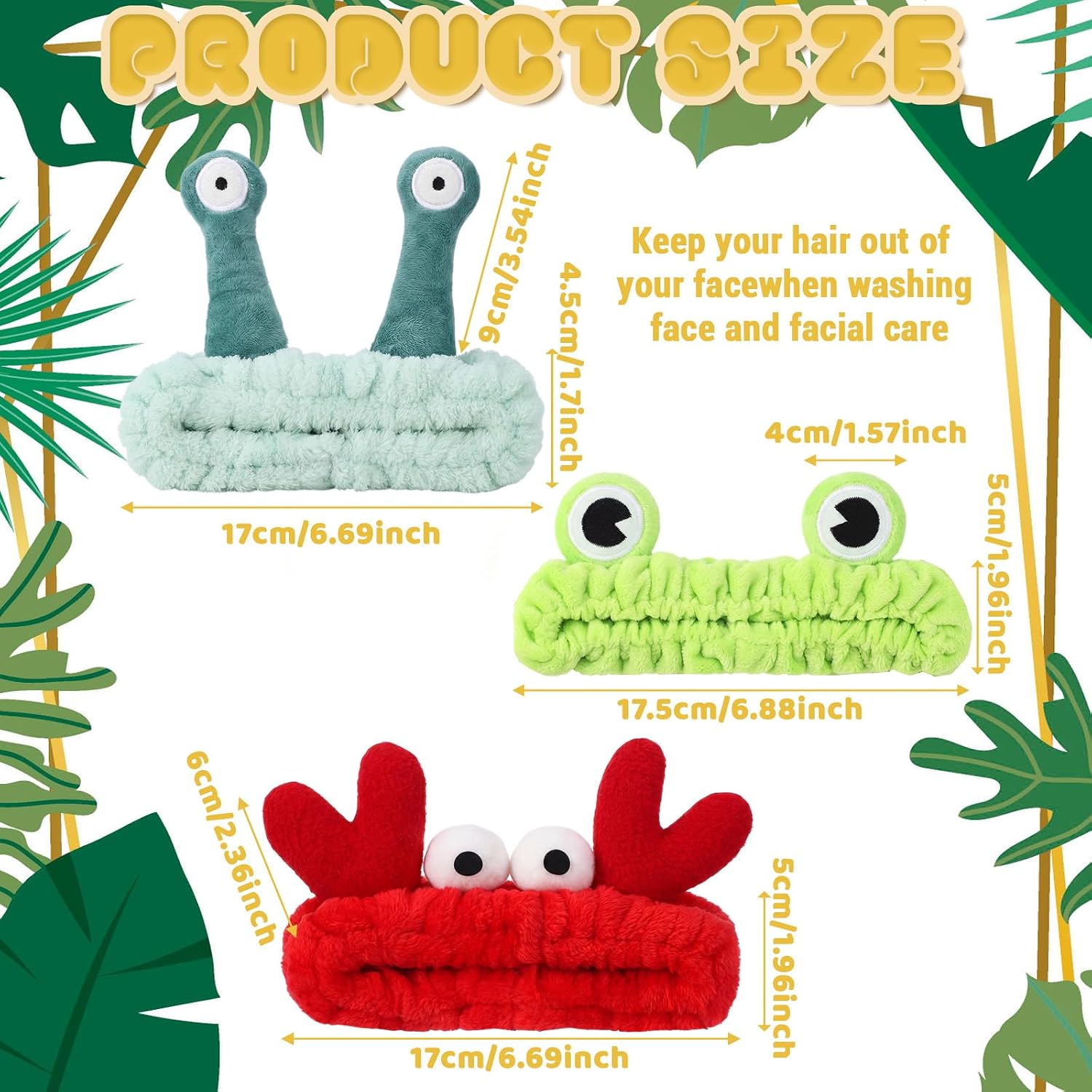 12 Pcs Animal Ear Face Wash Headbands Spa Cute Soft Headband for Washing Face Make up Hairband Fuzzy Frog Cat Ears Crab Snail Head Band Skincare Hair Accessories for Women