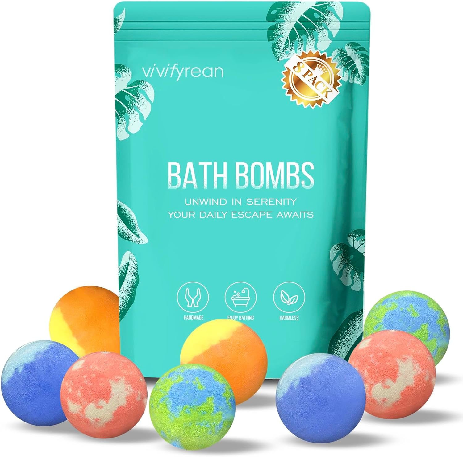 Bath Bombs for Women and Men, Self-Care Organic Bath Bombs for Adults, Anniversary Birthday Gift, Skin Clean, Relaxation Home Spa, 8 Count Bulk Bag with Essential Oils & Epsom Salts, 4 Natural Scents