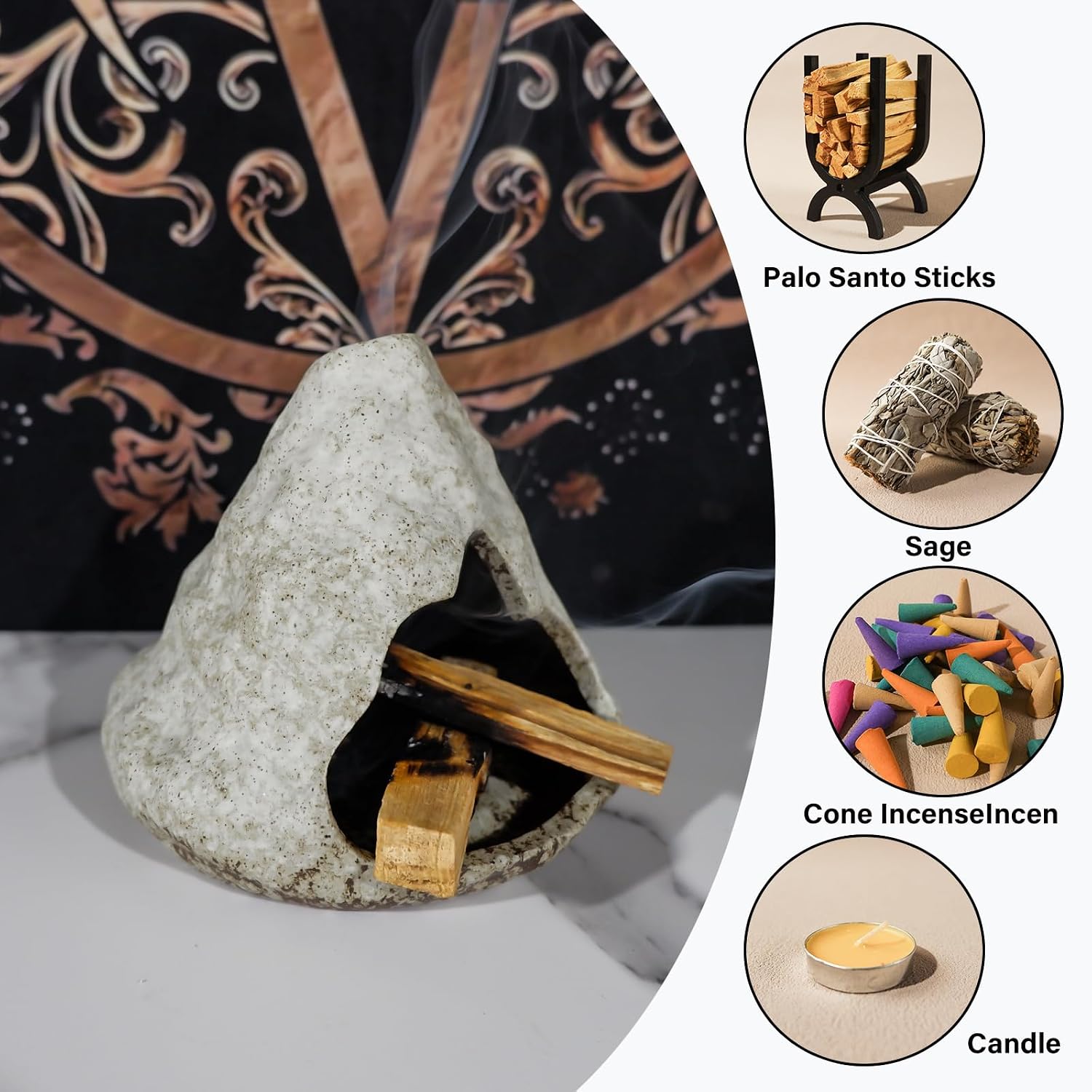 MOUGIGI Pure White Zongzi Palo Santo Holder – Elegant Sage Cone Incense Dish for Zen Meditation & Energy Cleansing – Ideal for Aromatherapy, Stress Relief, and Mindfulness Decor Gifts.
