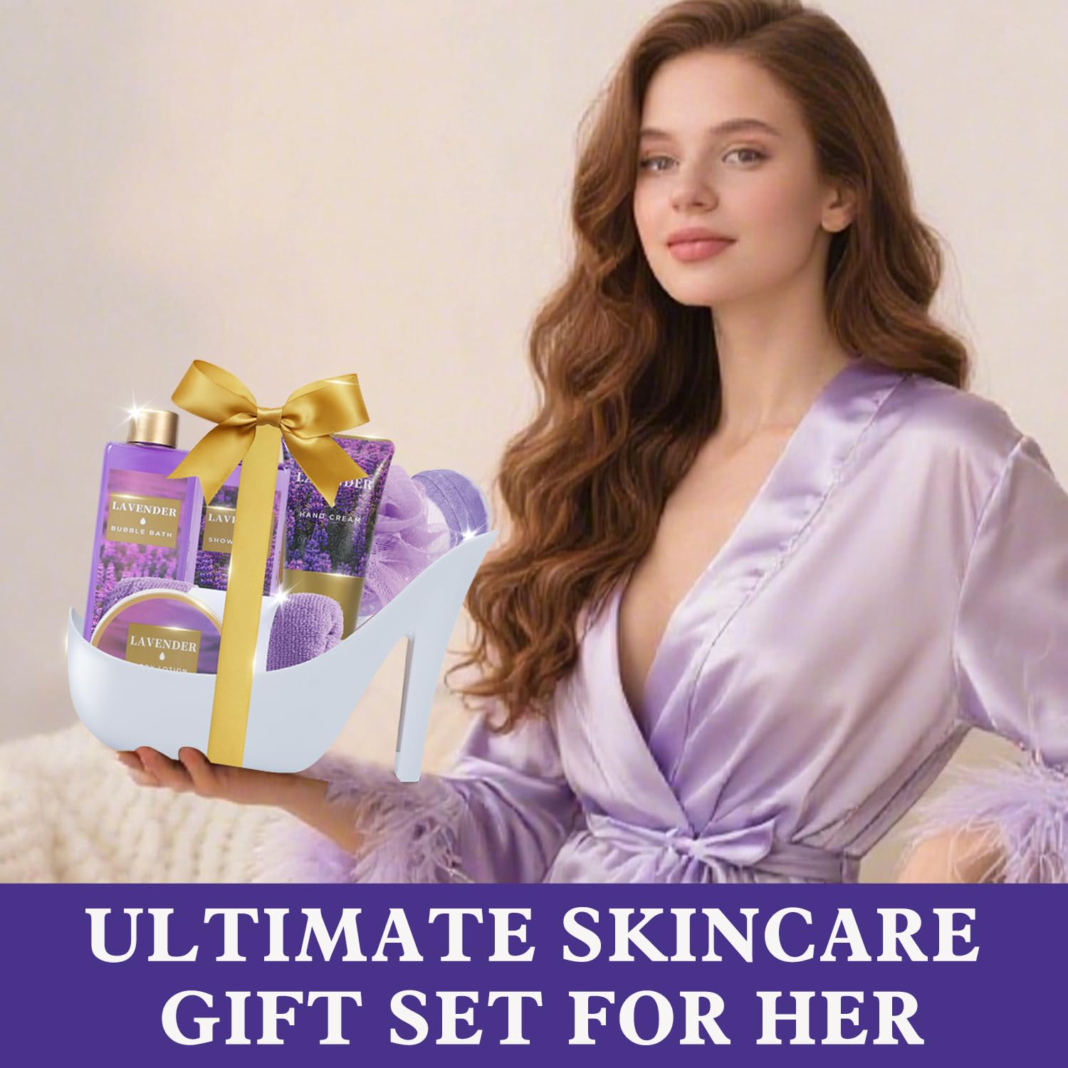 Spa Luxetique Gifts for Women 8pcs Relaxing Lavender Gift Set for Women High Heel Spa Gift for Womens Birthday Gifts for Womens Mom Grandma Teacher Nurse