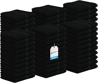 Avalon Towels Cotton Washcloths – (Pack of 60) Size 12x12 Inches, 100% Ring Spun Cotton, Soft & Absorbent Face Towels, Gym Towels, Hotel and Spa Quality, Reusable Fingertip Towels (Black)
