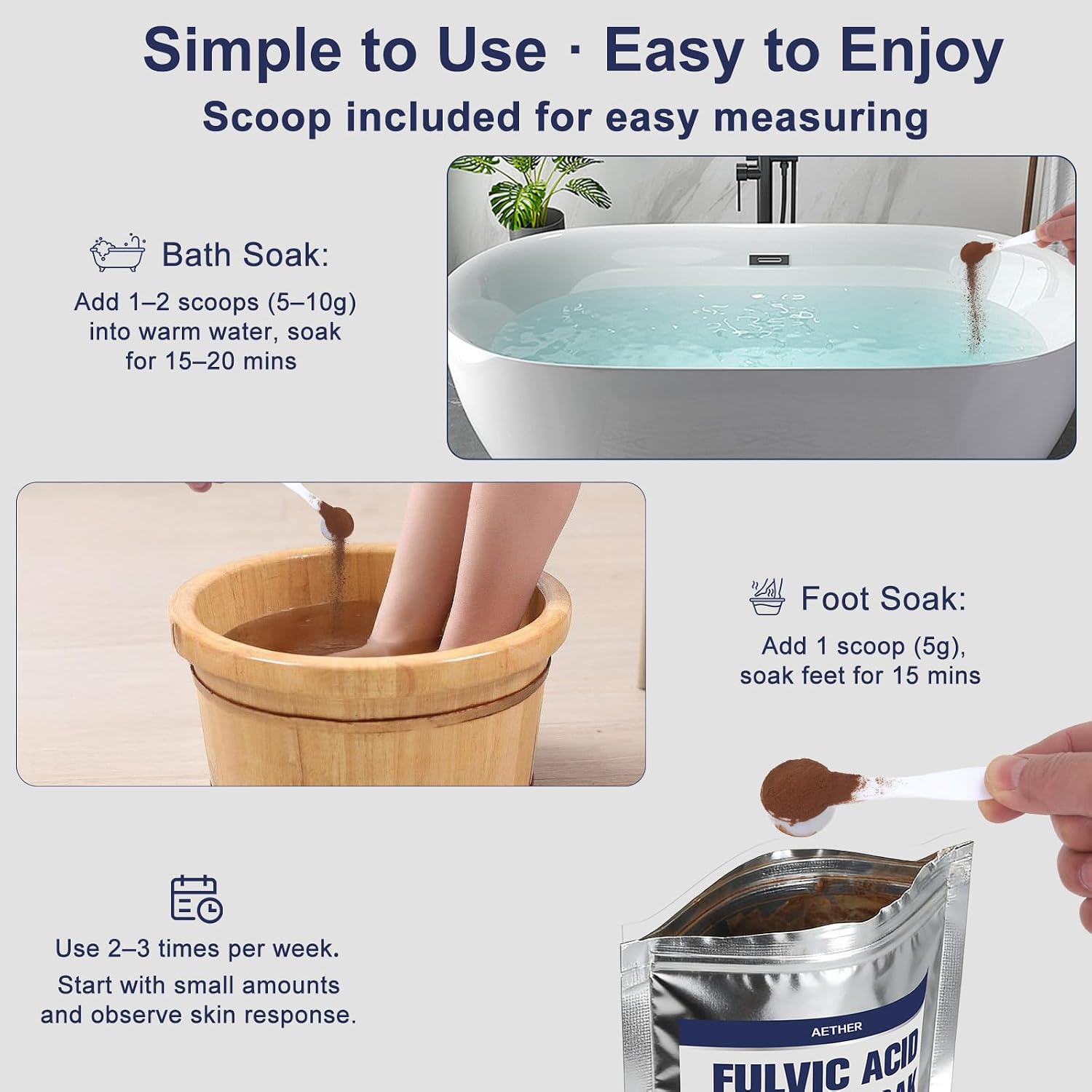 Fulvic Acid Detox Bath Soak, Mineral Bath Soak Powder for Body & Foot Soak, Fast Dissolving, Gentle for Sensitive Skin, Vegan Spa Gift, Includes 5g Scoop, 4oz(113g)