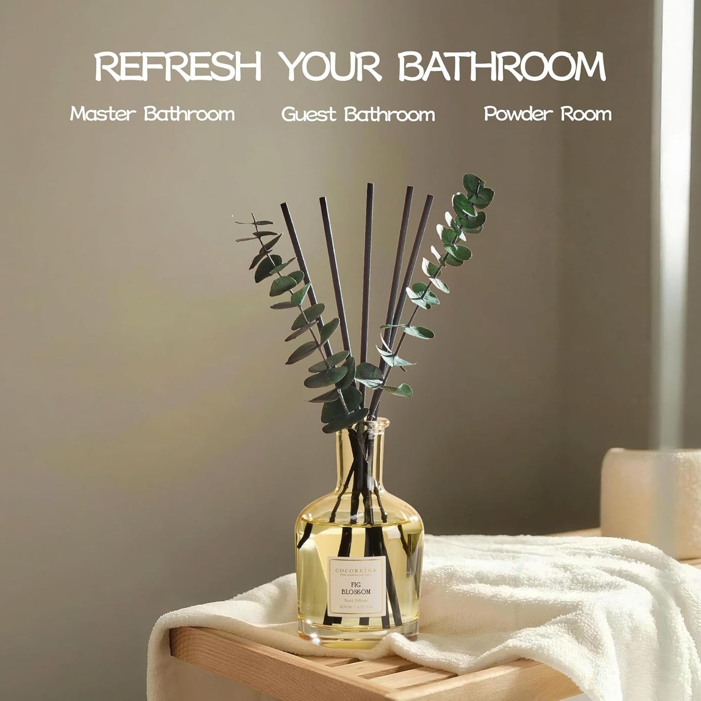 COCORRÍNA Fig Blossom Reed Diffuser – 6.76 oz Essential Oil with 8 Reeds & Real Eucalyptus Sticks, Home Fragrance for Bedroom or Bathroom Décor