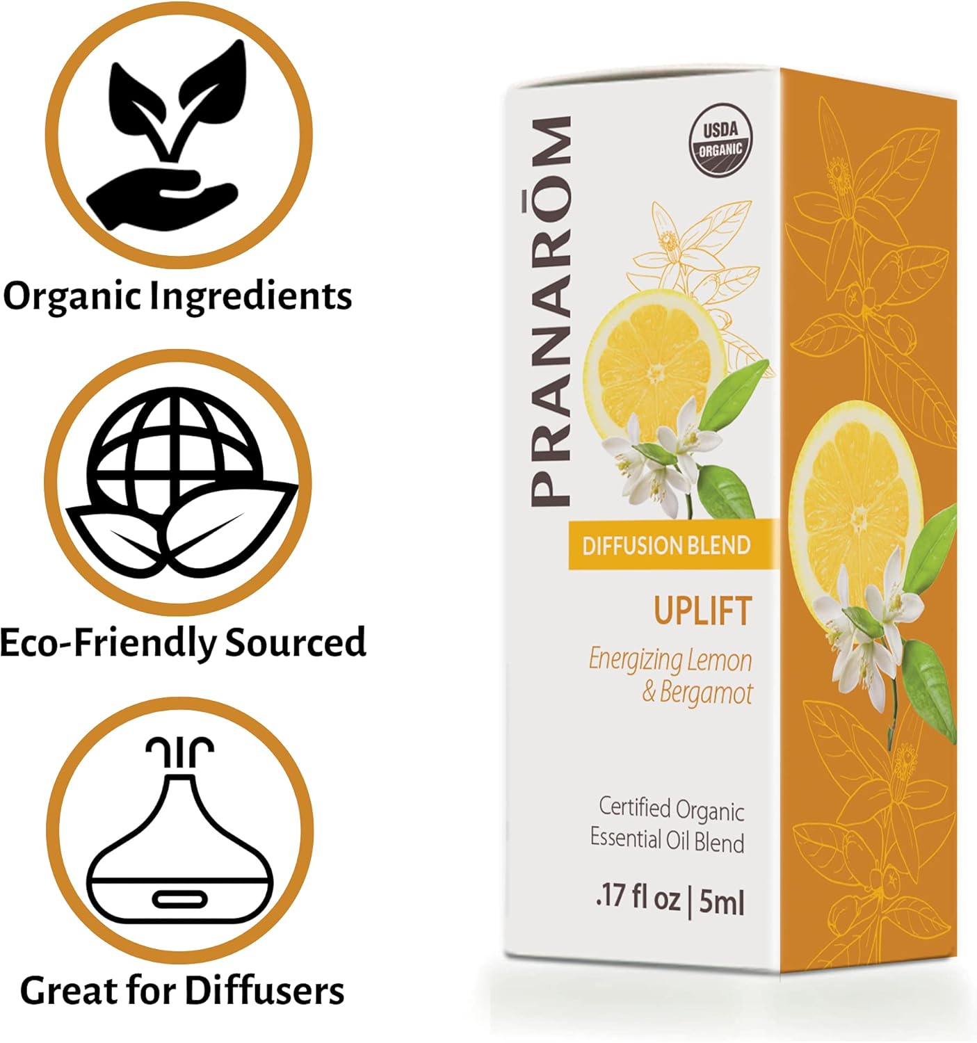 Pranarom - Uplift Essential Oil Blend (5ml) - Mandarin, Sweet Orange, Ylang Ylang, Patchouli, Blue Tansy - 100% Pure Essential Oil for Energy and Positivity | USDA and ECOCERT Certified Organic