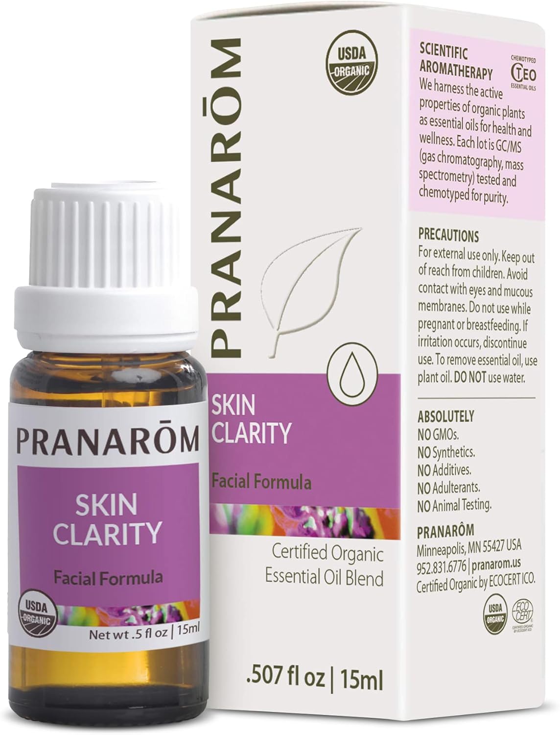 Pranarom Skin Clarity 15ml Pure Essential Oil Blend - Lavender, Tea Tree, Thyme, Rosemary, Niaouli, German Chamomile