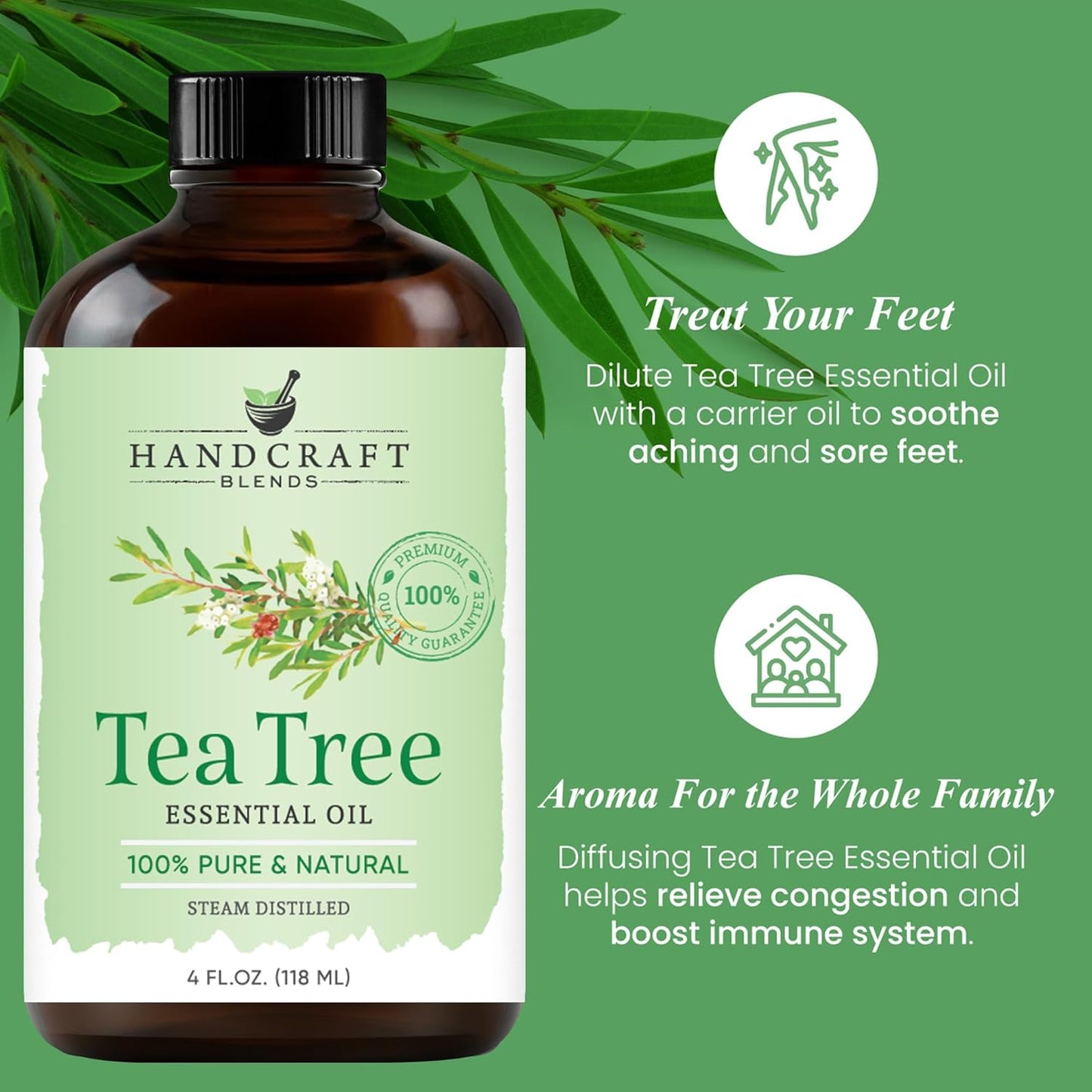 Handcraft Blends Cool & Cleansing Set: Tea Tree and Spearmint Essential Oils – (2 x 4 Fl Oz) – 100% Pure & Natural – for Diffuser, Aromatherapy, and DIY Projects
