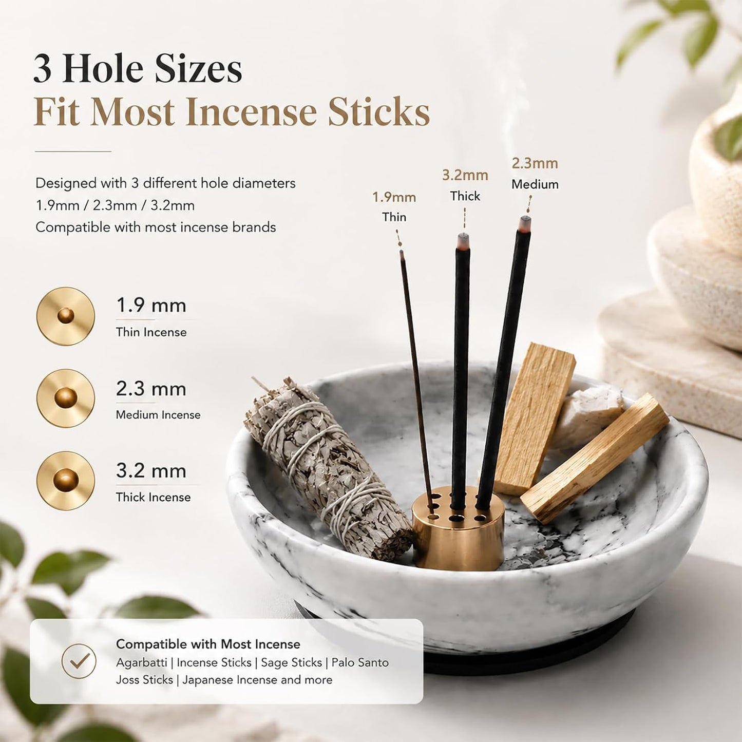 Natural Marble Incense Holder, 4.72 Incense Holder for Sticks with 9 Holes, Handmade Incense Burner for use in Meditation/Palo Santo/Sage/Cone (Cloud Gray)