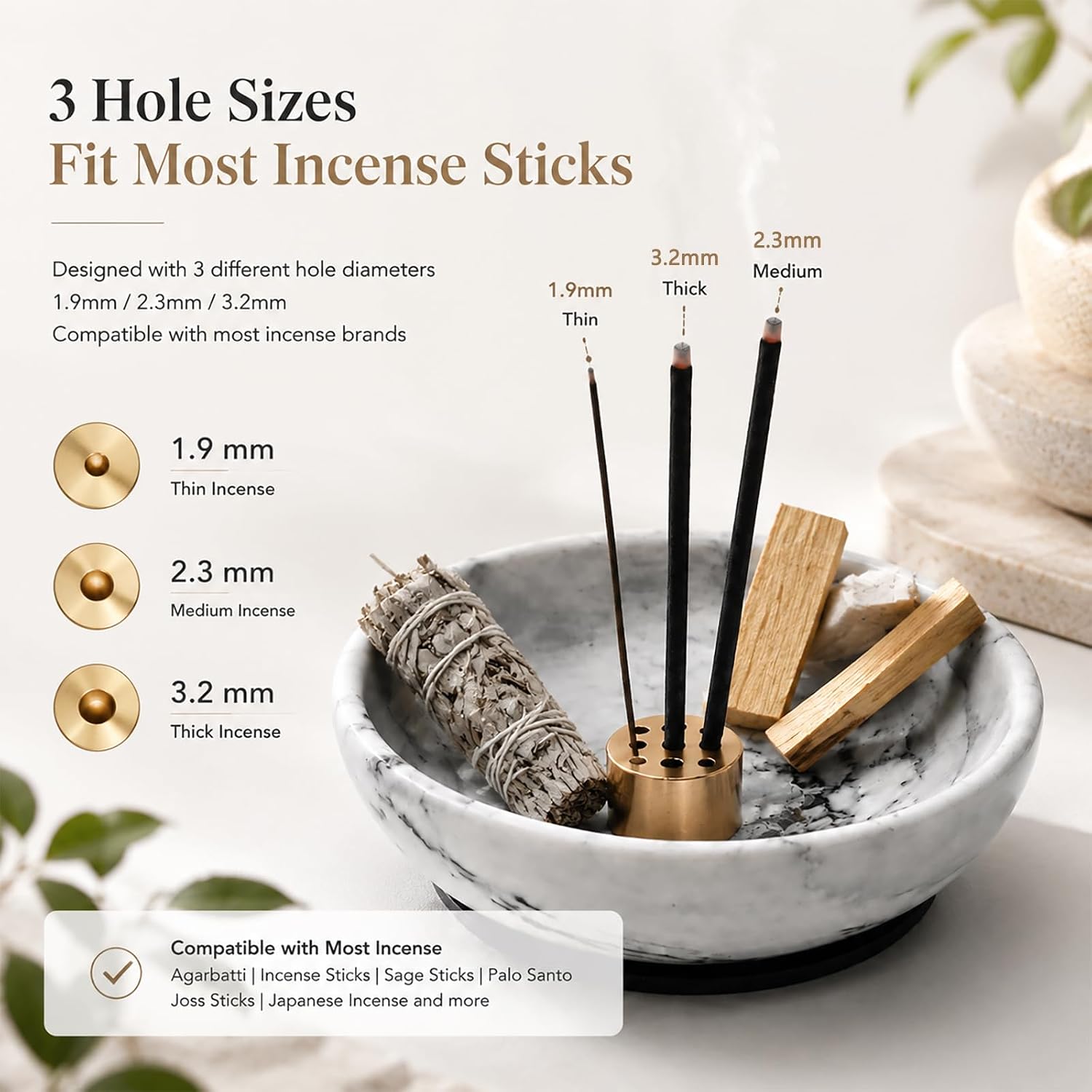 Natural Marble Incense Holder, 4.72 Incense Holder for Sticks with 9 Holes, Handmade Incense Burner for use in Meditation/Palo Santo/Sage/Cone (Cloud Gray)