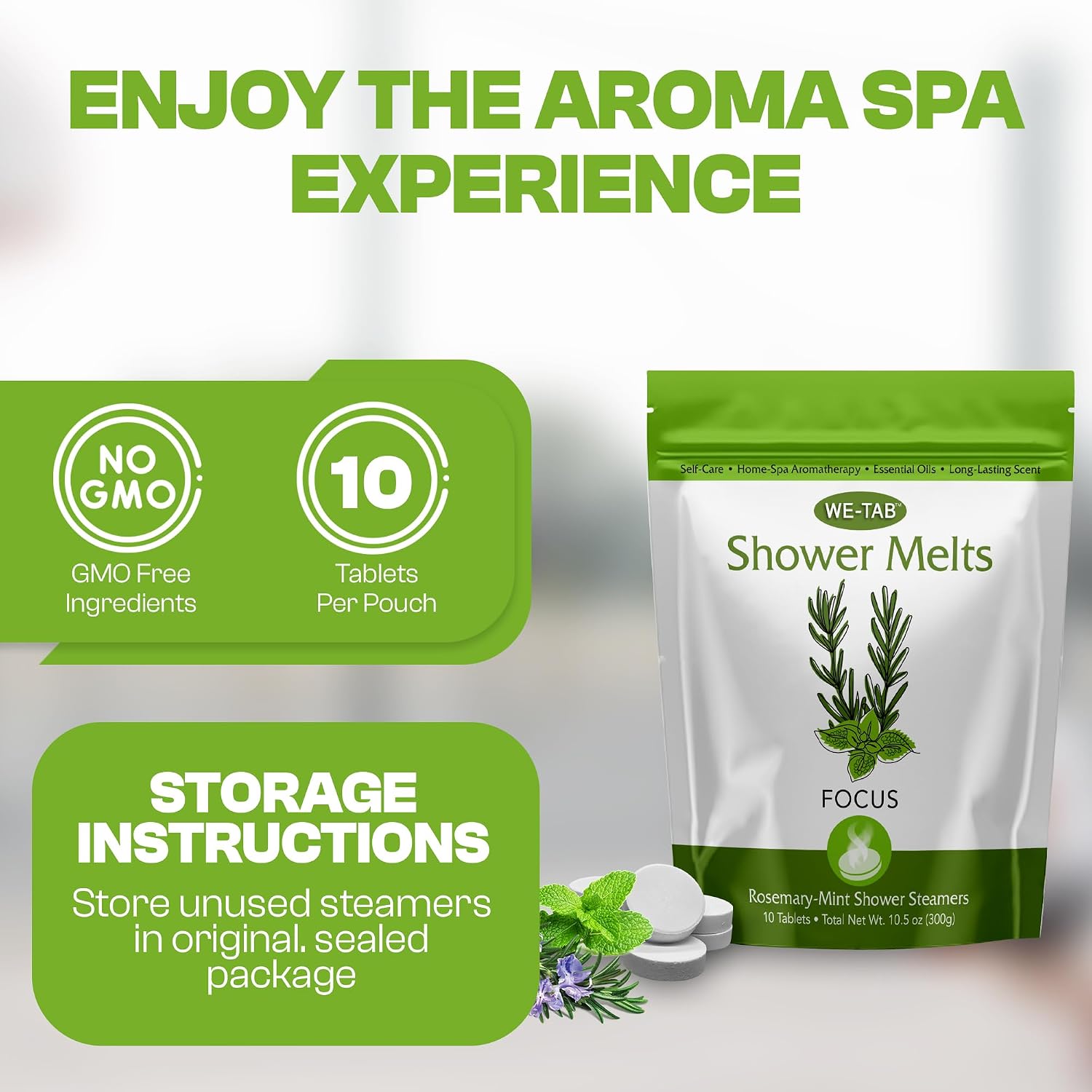 Shower Steamers 10-pk with Essential Oil Aromatherapy to Focus, Long Lasting Rosemary Mint Scent, No Stain or Artificial Dye, for Relaxation, Stress Relief & Self Care