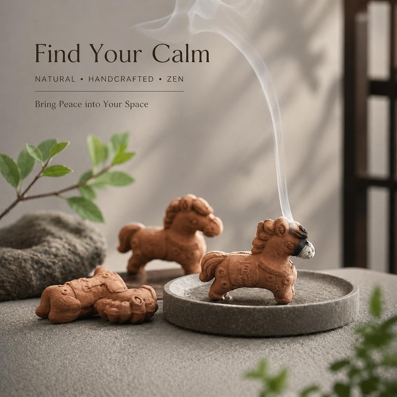 Large Incense Cones, Natural Sandalwood Scent, Horse Incense Cones - Mud Sculpture Zodiac Horse Shape,Fits Most Incense Trays & Holders, Excellent for Relaxation(40Pcs)