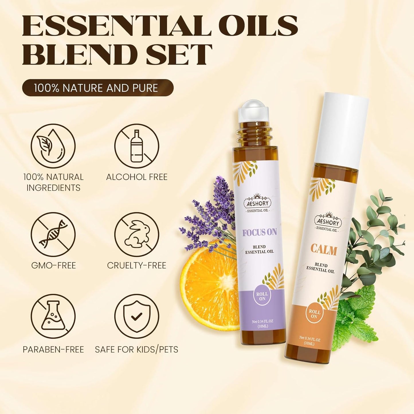 Essential Oils Roll On Set,Gifts for Father & Husband (Calm, Relax, Breathe, Focus on, Sleep, Renew), Natural Aromatherapy Oil Blend Kit with Roller Ball for Massage, Body Skin Care, Relaxation Gift
