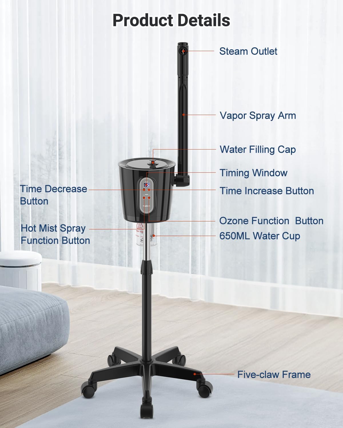 Professional Facial Steamer with Ozone - Ionic Nano Hot Mist Steamer with Large Capacity and 30-Min Timer for Estheticians, Beauty Salons, and Home Skin Care Use