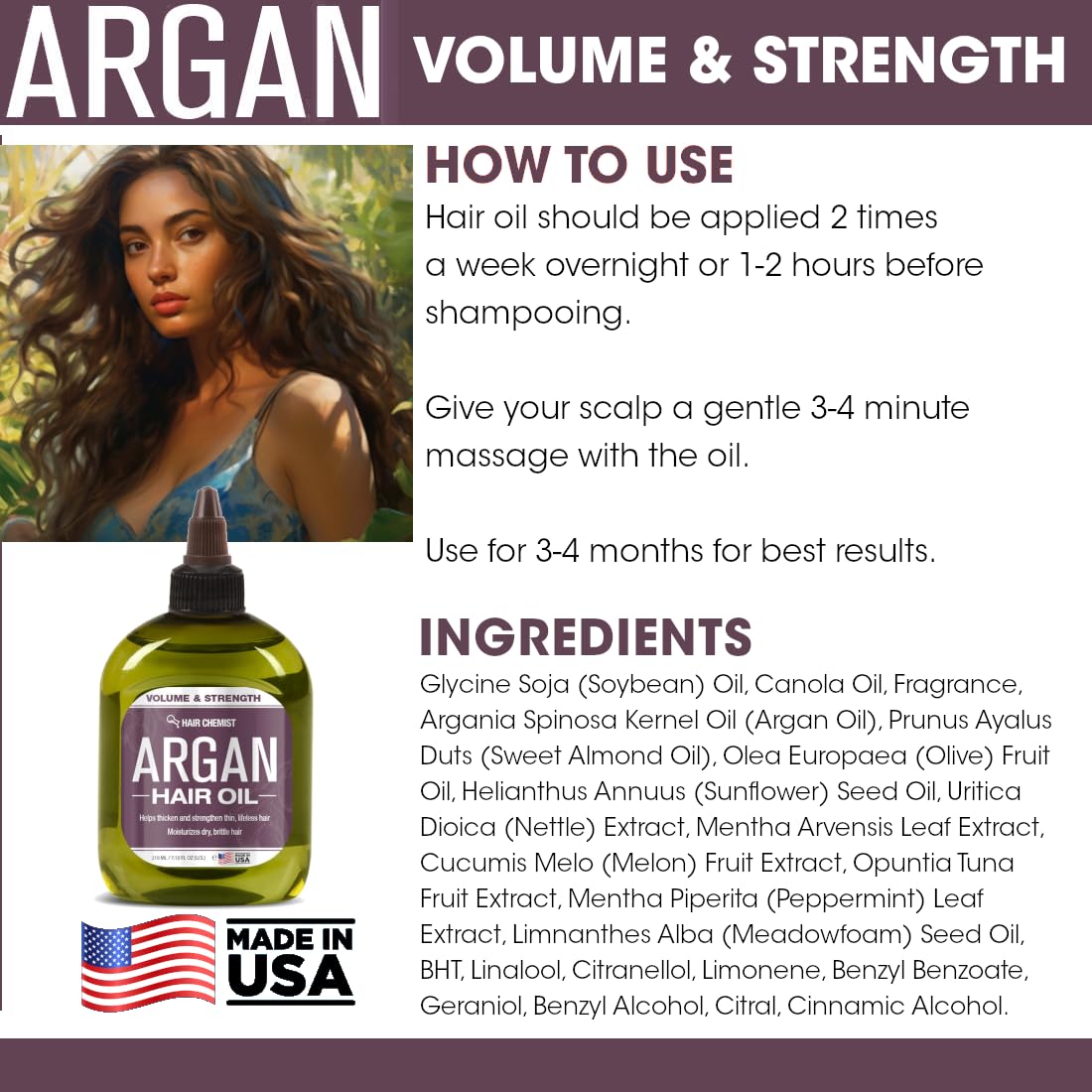 Hair Chemist Volume and Strength Hair Oil - Argan Oil 7.1 oz.