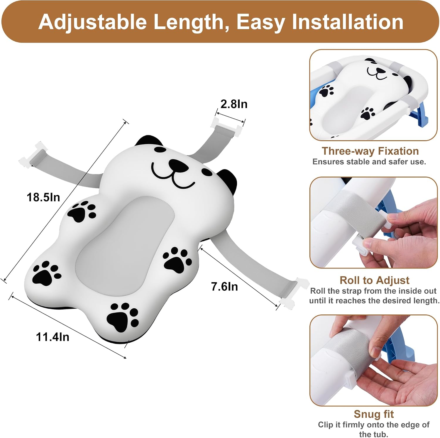 Dog Bathing Comfort mat– Floating Soft Non-Slip Pad with Adjustable Safety Straps for Small & Medium Dogs & Cats, Soothing Bathtub Cushion for Pets